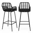 ID MARKET - Lot de 2 tabourets de bar SUMMER avec accoudoirs effet rotin noir pied métal noir - vignette