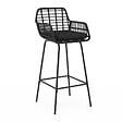 ID MARKET - Lot de 2 tabourets de bar SUMMER avec accoudoirs effet rotin noir pied métal noir - vignette