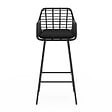 ID MARKET - Lot de 2 tabourets de bar SUMMER avec accoudoirs effet rotin noir pied métal noir - vignette