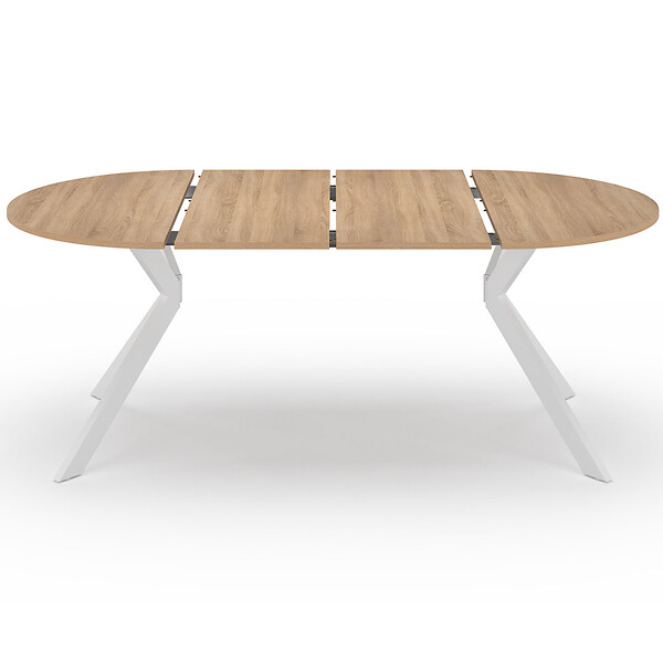 ID MARKET - Table à manger extensible ronde ALIX 4-10 personnes pied araignée bois et blanc 110-200 cm - large