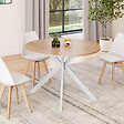 ID MARKET - Table à manger extensible ronde ALIX 4-10 personnes pied araignée bois et blanc 110-200 cm - vignette