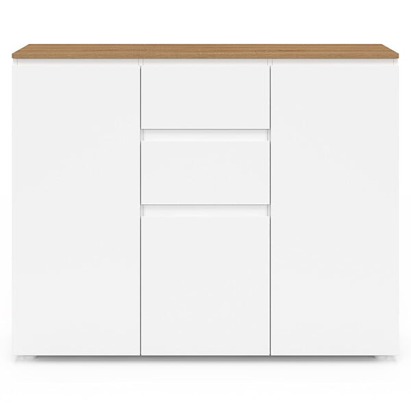 ID MARKET - Buffet 100 cm TOBY 3 portes 2 tiroirs blanc et plateau bois - large