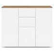 ID MARKET - Buffet 100 cm TOBY 3 portes 2 tiroirs blanc et plateau bois - vignette