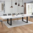 ID MARKET - Table à manger extensible PHOENIX rectangle 6-12 personnes plateau effet marbre blanc ALASKA 200-300 cm - vignette