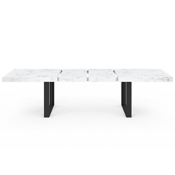 ID MARKET - Table à manger extensible PHOENIX rectangle 6-12 personnes plateau effet marbre blanc ALASKA 200-300 cm - large