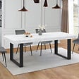 ID MARKET - Table à manger extensible PHOENIX rectangle 6-12 personnes plateau effet marbre blanc ALASKA 200-300 cm - vignette