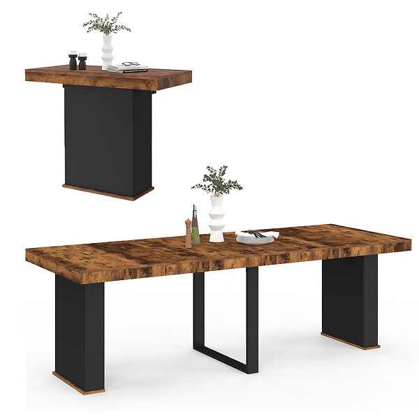 ID MARKET - Table console extensible EDEN 10 personnes 235 cm bois effet vieilli et noir - large