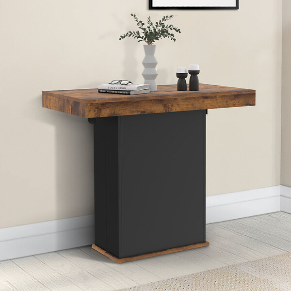 ID MARKET - Table console extensible EDEN 10 personnes 235 cm bois effet vieilli et noir - large