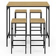 ID MARKET - Ensemble table haute de bar DETROIT 100 cm et 4 tabourets bois et métal noir design industriel - vignette