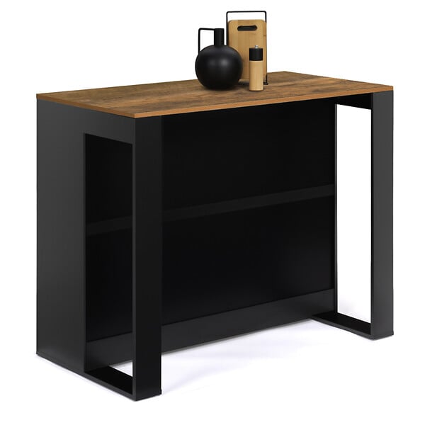 ID MARKET - Table de bar îlot JUNO bois noir et plateau foncé HAWKINS - large