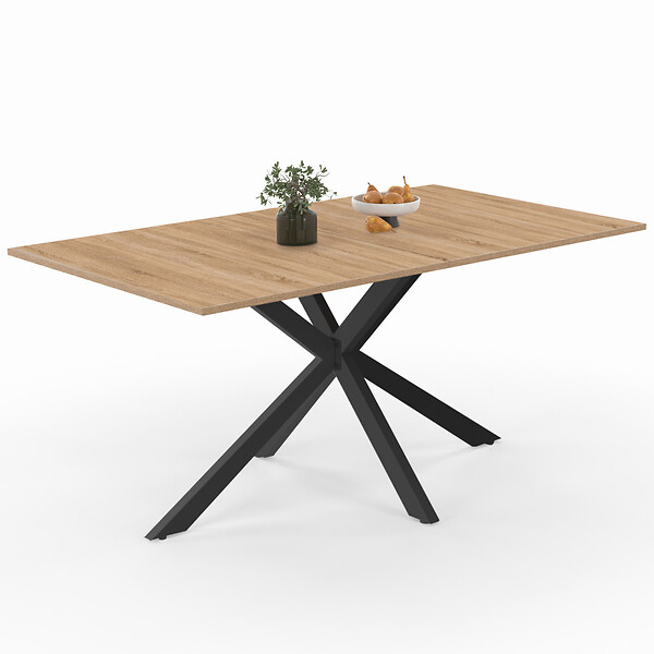 ID MARKET - Table à manger rectangle ALIX 8 personnes pied araignée bois et noir 160 cm - large