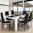 ID MARKET - Ensemble table à manger GEORGIA 140 cm blanche et noire et 6 chaises ROMANE noires liseré blanc - vignette