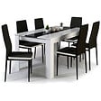 ID MARKET - Ensemble table à manger GEORGIA 140 cm blanche et noire et 6 chaises ROMANE noires liseré blanc - vignette