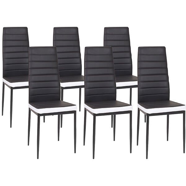 ID MARKET - Ensemble table à manger GEORGIA 140 cm blanche et noire et 6 chaises ROMANE noires liseré blanc - large