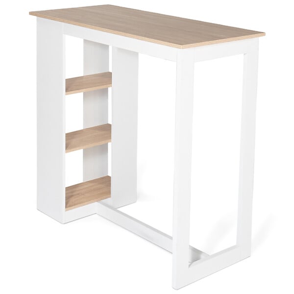 ID MARKET - Table de bar BARTH 2 à 4 personnes ajourée bois blanc et plateau façon hêtre - large