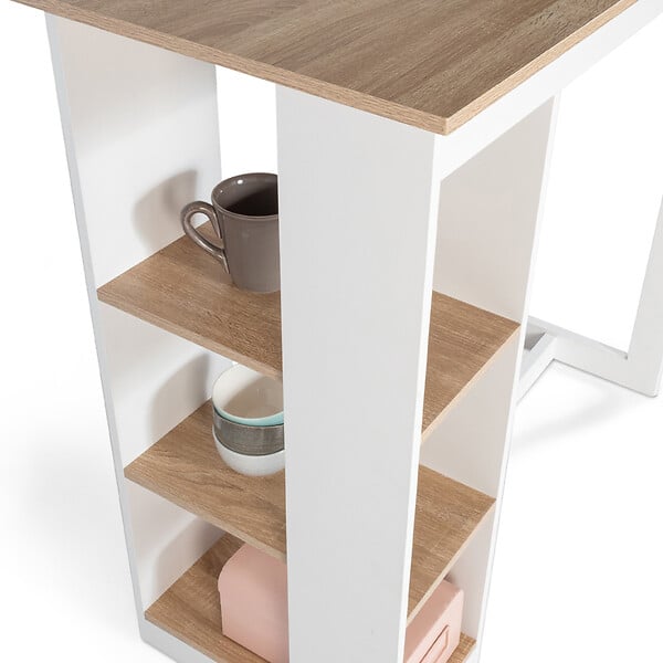 ID MARKET - Table de bar BARTH 2 à 4 personnes ajourée bois blanc et plateau façon hêtre - large