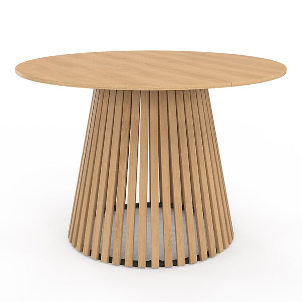 ID MARKET - Table à manger ronde CARMEN 6 personnes pied bois en lattes et plateau bois 110 cm - large