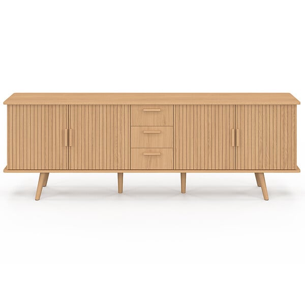 ID MARKET - Buffet 180 cm JULIETTE XXL 4 portes et 3 tiroirs effet lattes tasseau bois - large