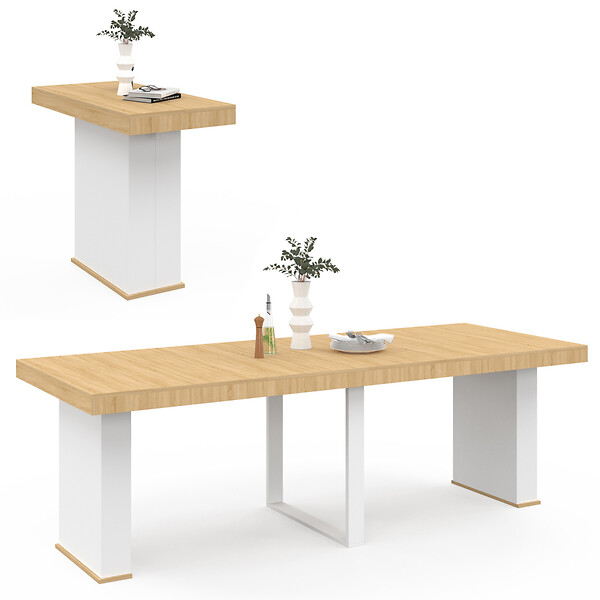 ID MARKET - Table console extensible EDEN 10 personnes 235 cm bois et blanc - large
