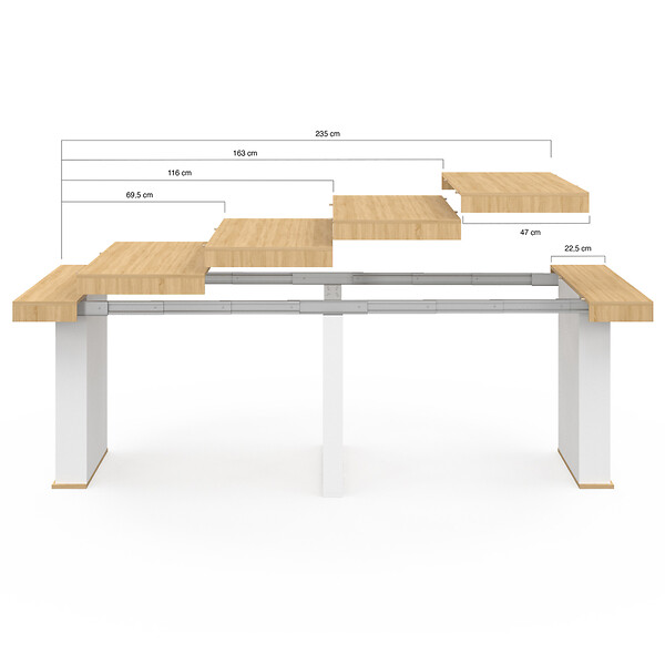ID MARKET - Table console extensible EDEN 10 personnes 235 cm bois et blanc - large
