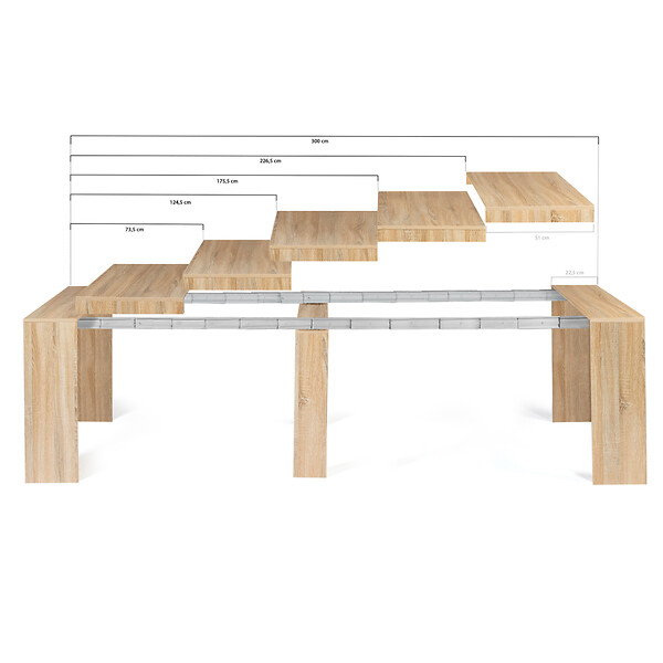 ID MARKET - Table console extensible ORLANDO 14 personnes 300 cm bois façon hêtre - large