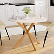 ID MARKET - Table à manger ronde ALIX 6 personnes pied araignée bois plateau blanc GISELE 110 cm - vignette