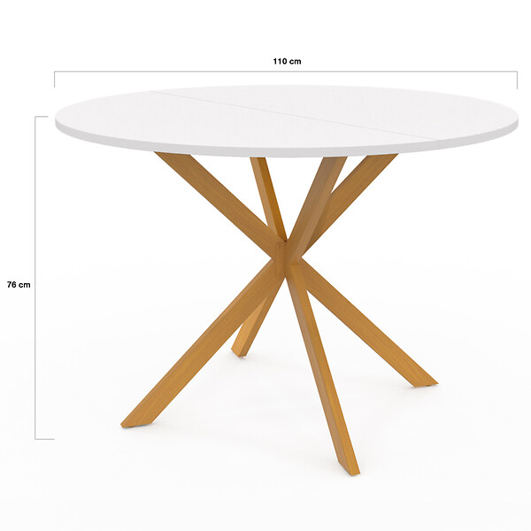 ID MARKET - Table à manger ronde ALIX 6 personnes pied araignée bois plateau blanc GISELE 110 cm - large