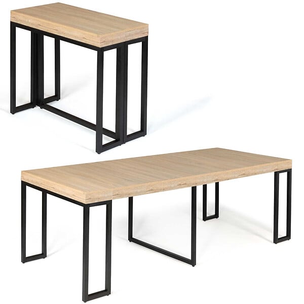ID MARKET - Table console extensible TORONTO 10 personnes 235 cm design industriel - large