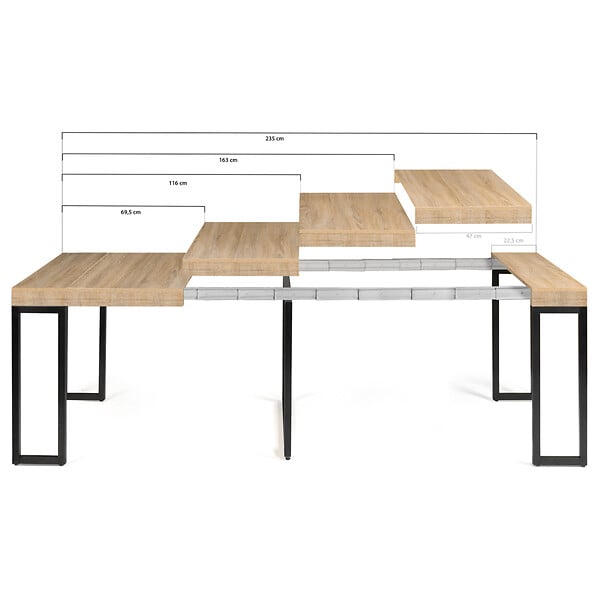 ID MARKET - Table console extensible TORONTO 10 personnes 235 cm design industriel - large