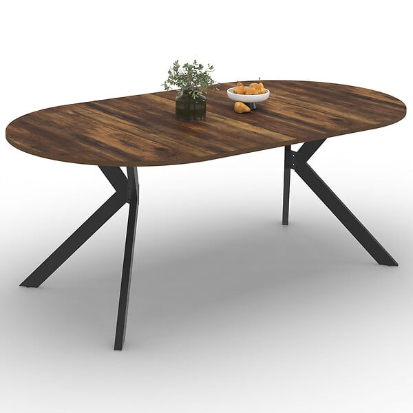 ID MARKET - Table à manger extensible ronde ALIX 4-10 personnes pied araignée noir et plateau bois foncé HAWKINS 110-200 cm - large