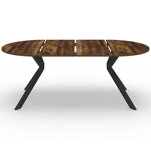 ID MARKET - Table à manger extensible ronde ALIX 4-10 personnes pied araignée noir et plateau bois foncé HAWKINS 110-200 cm - large