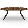 ID MARKET - Table à manger extensible ronde ALIX 4-10 personnes pied araignée noir et plateau bois foncé HAWKINS 110-200 cm - vignette