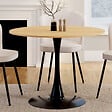 ID MARKET - Table à manger ronde DALIA 4 personnes pieds tulipe bois et noir 100 cm - vignette