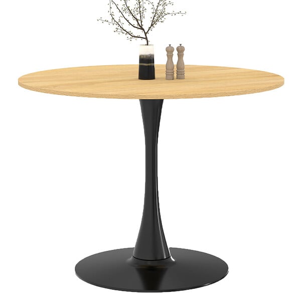 ID MARKET - Table à manger ronde DALIA 4 personnes pieds tulipe bois et noir 100 cm - large