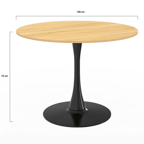 ID MARKET - Table à manger ronde DALIA 4 personnes pieds tulipe bois et noir 100 cm - large