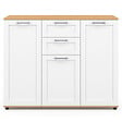 ID MARKET - Buffet 100 cm VITO 3 portes et 2 tiroirs blanc et plateau bois - vignette
