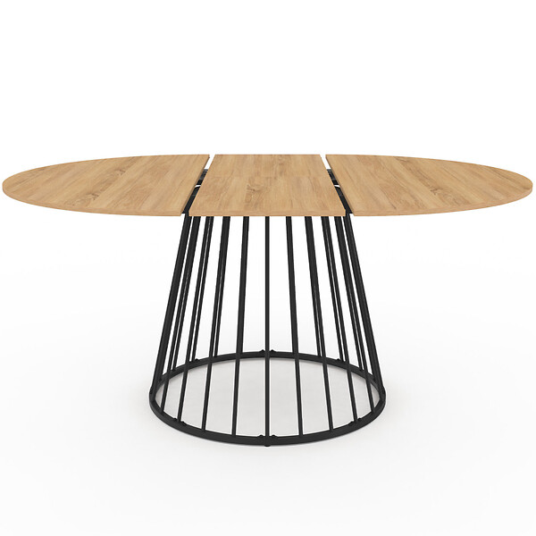ID MARKET - Table à manger extensible ronde YUNA 4-8 personnes plateau bois et pied filaire en métal 110-150 cm - large