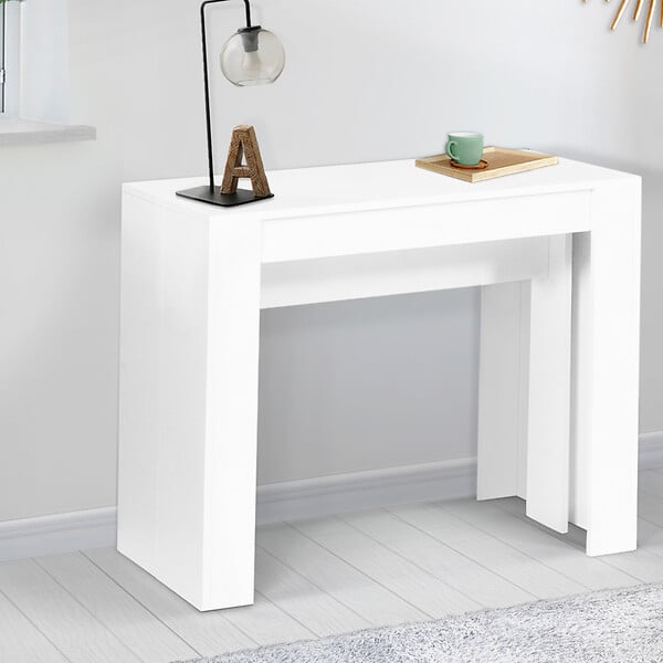 ID MARKET - Table console extensible ORLANDO 14 personnes 300 cm bois blanc - large