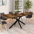 ID MARKET - Table à manger extensible rectangle ALIX 6-10 personnes pied araignée noir et plateau bois foncé HAWKINS 160-200 cm - vignette