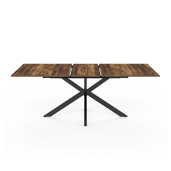 ID MARKET - Table à manger extensible rectangle ALIX 6-10 personnes pied araignée noir et plateau bois foncé HAWKINS 160-200 cm - large