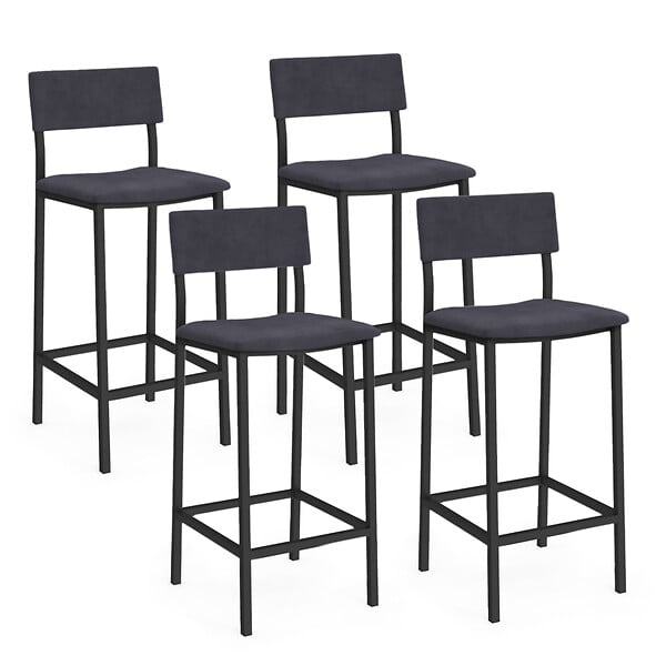 ID MARKET - Lot de 4 tabourets de bar AUBIN avec dossier chaise de cuisine velours gris anthracite - large