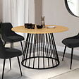 ID MARKET - Table à manger ronde YUNA 6 personnes plateau bois et pied filaire en métal noir 110 cm - vignette