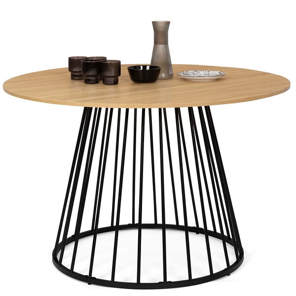 ID MARKET - Table à manger ronde YUNA 6 personnes plateau bois et pied filaire en métal noir 110 cm - large