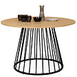 ID MARKET - Table à manger ronde YUNA 6 personnes plateau bois et pied filaire en métal noir 110 cm - vignette