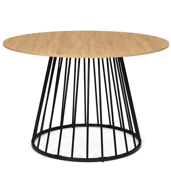 ID MARKET - Table à manger ronde YUNA 6 personnes plateau bois et pied filaire en métal noir 110 cm - large
