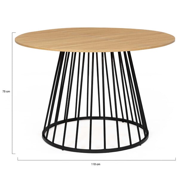 ID MARKET - Table à manger ronde YUNA 6 personnes plateau bois et pied filaire en métal noir 110 cm - large