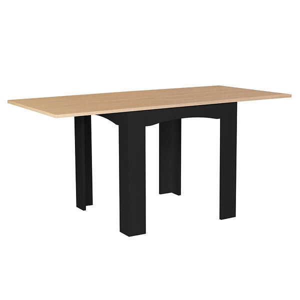 ID MARKET - Table à manger extensible rectangle DONA 4-8 personnes noire plateau façon hêtre 80-160 cm - large