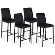 ID MARKET - Lot de 4 tabourets ROMANE en PVC noir design contemporain chaises de bar rembourrées - vignette