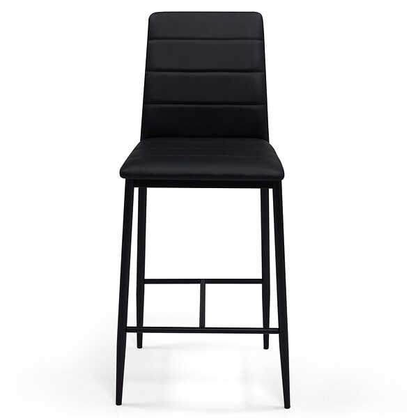 ID MARKET - Lot de 4 tabourets ROMANE en PVC noir design contemporain chaises de bar rembourrées - large