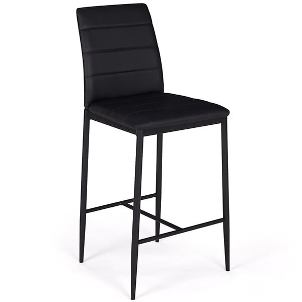 ID MARKET - Lot de 4 tabourets ROMANE en PVC noir design contemporain chaises de bar rembourrées - large